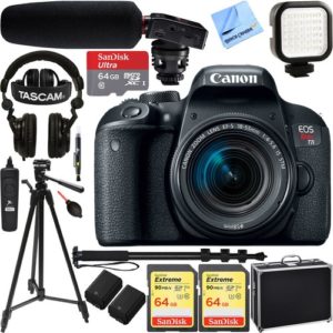 Canon EOS Rebel T7i Digital SLR Camera with Lens + Tascam Pro Video Bundle